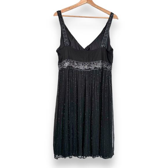 Vintage Stenay Black 100% Silk Chiffon Beaded Mini Dress Women's Size 12P - Picture 2 of 11